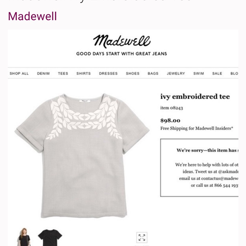 Madewell Ivy Leaf Embroidered Top in Ecru/Gray size S